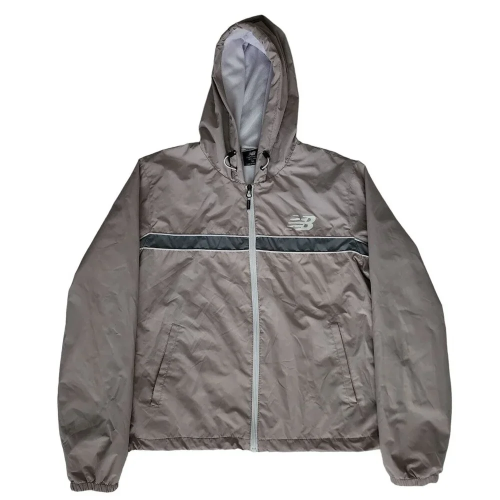 New Balance Men's Gray Full Zip‎ Front Hooded Windbreaker Jacket Size XL